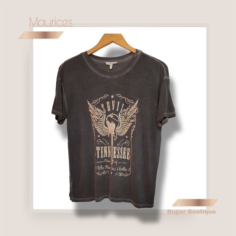 🌿Women's Small Gray Distressed Nashville Graphic Tee Vintage Style Music City - Picture 3 of 12